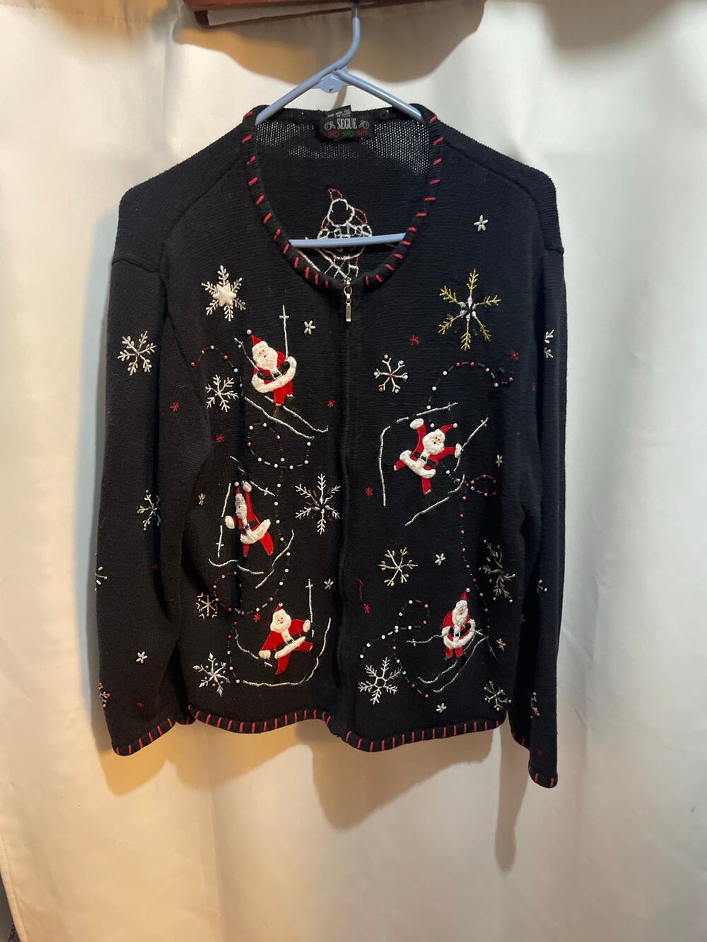 Vintage segue ho ho ho sweater black santa skiing XL